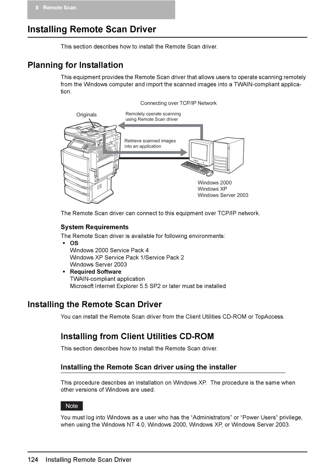 Toshiba 3500C, 2500C, 3510C Installing Remote Scan Driver, Planning for Installation, Installing the Remote Scan Driver 