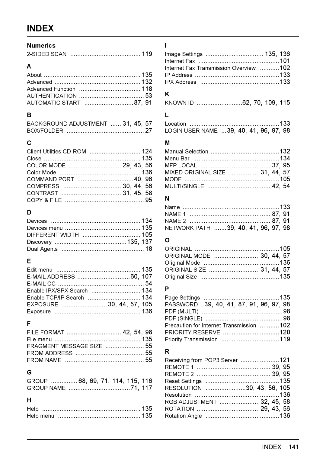 Toshiba 3510C, 3500C, 2500C manual Index, Numerics 