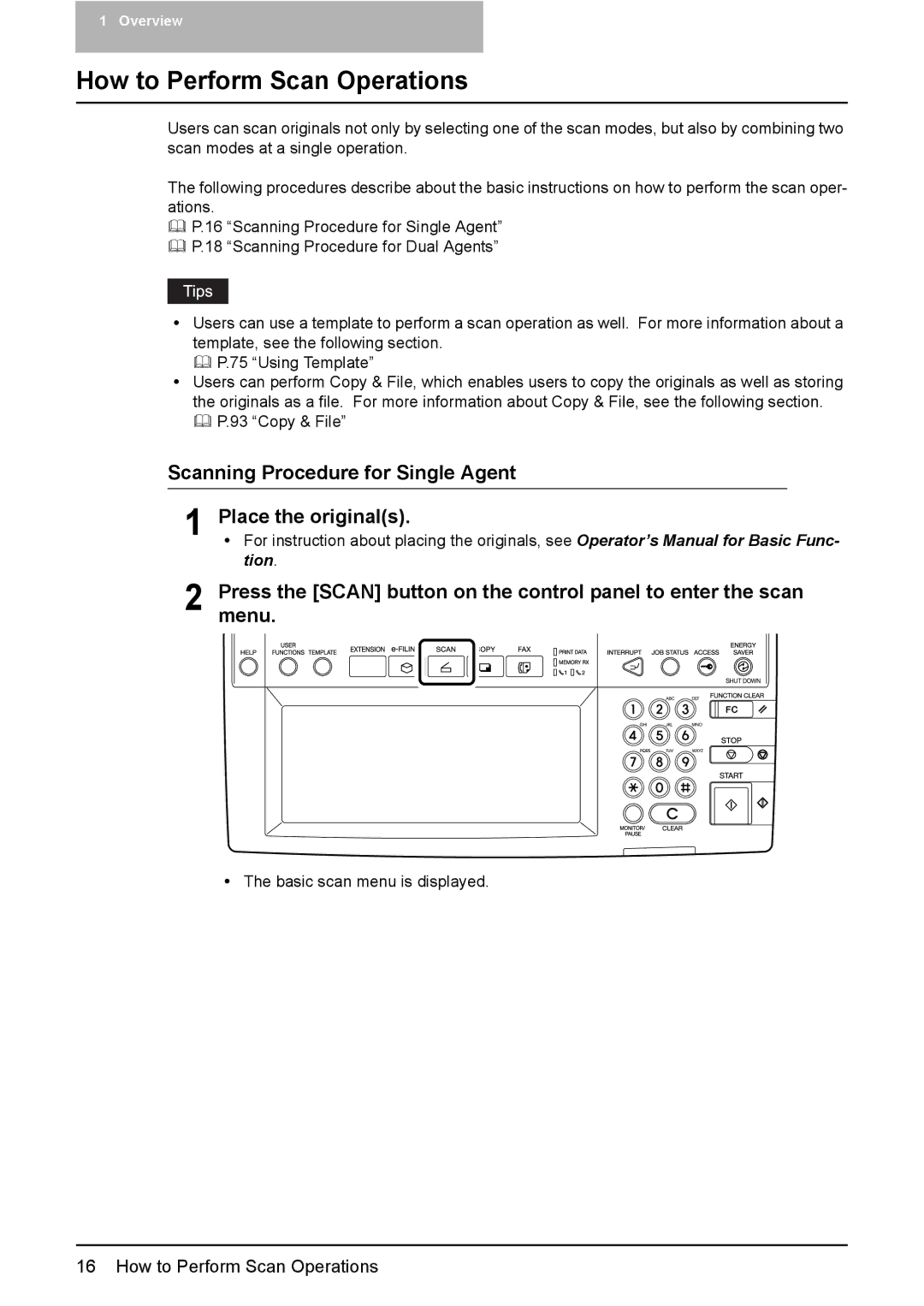 Toshiba 3500C, 2500C, 3510C manual How to Perform Scan Operations, Scanning Procedure for Single Agent Place the originals 