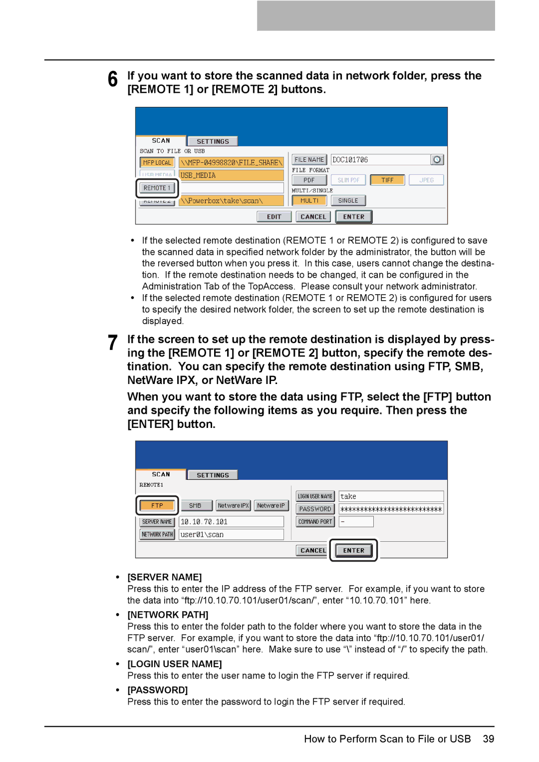 Toshiba 3510C, 3500C, 2500C manual Server Name, Network Path, Login User Name, Password 