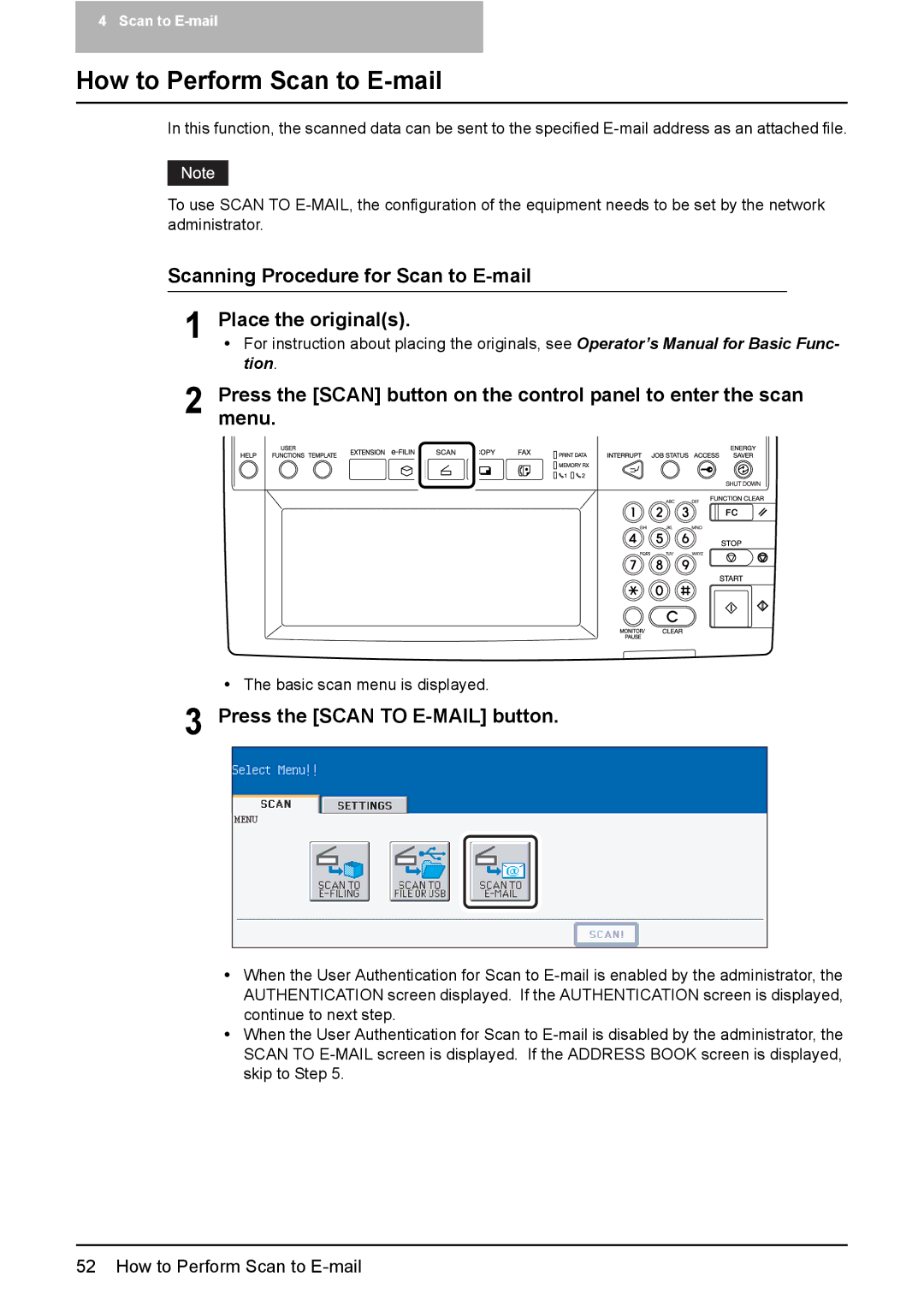 Toshiba 3500C, 2500C, 3510C manual How to Perform Scan to E-mail, Scanning Procedure for Scan to E-mail Place the originals 