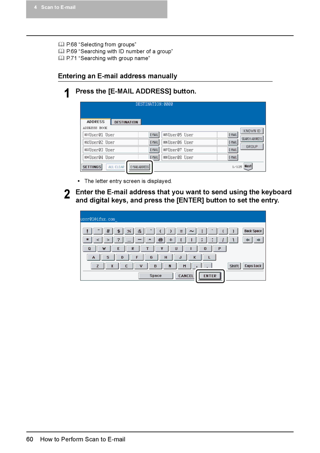 Toshiba 3510C, 3500C, 2500C manual Letter entry screen is displayed 