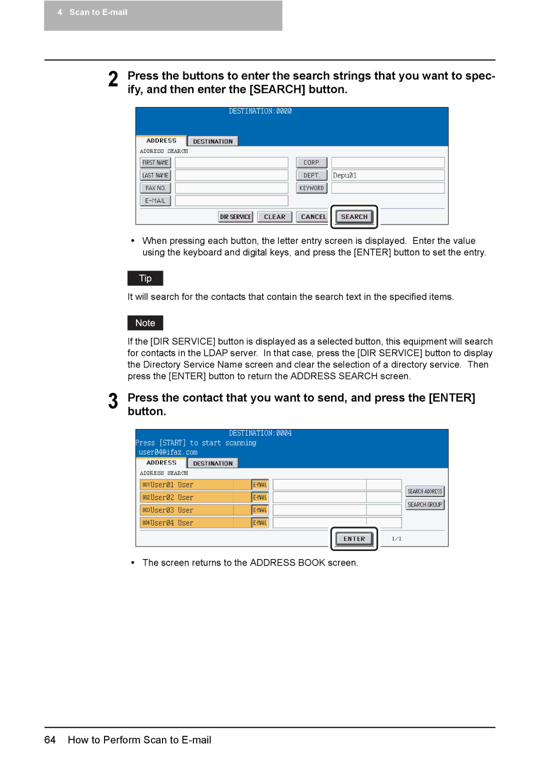 Toshiba 3500C, 2500C, 3510C manual Screen returns to the Address Book screen 