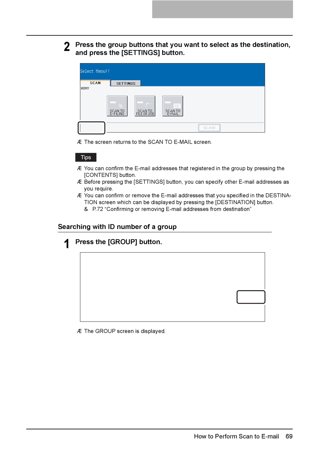 Toshiba 3510C, 3500C, 2500C manual Searching with ID number of a group Press the Group button 