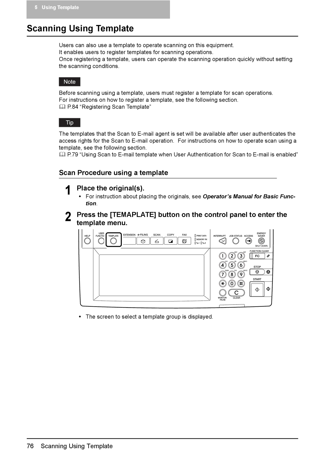 Toshiba 3500C, 2500C, 3510C manual Scanning Using Template, Scan Procedure using a template Place the originals 