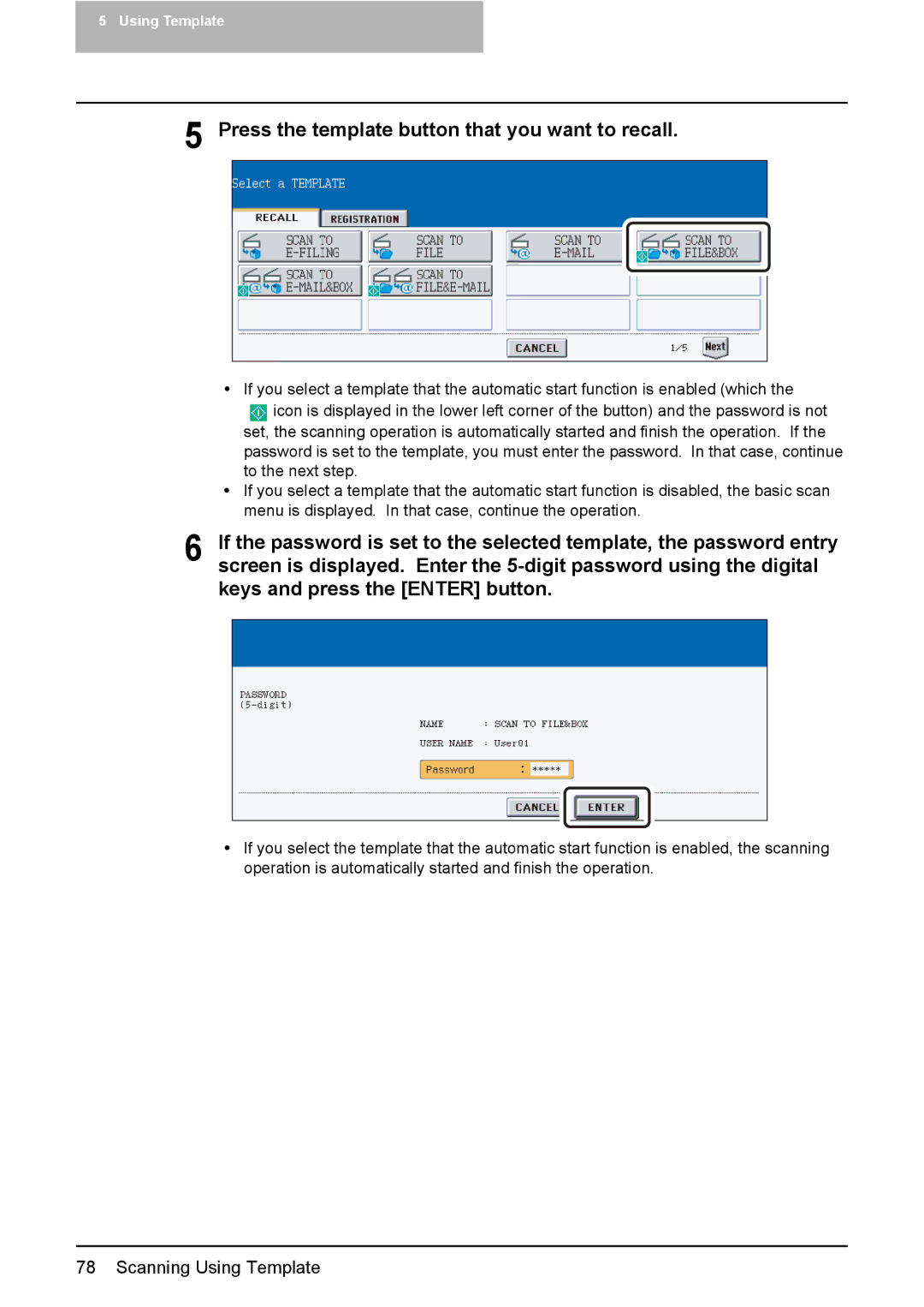 Toshiba 3510C, 3500C, 2500C manual Press the template button that you want to recall 