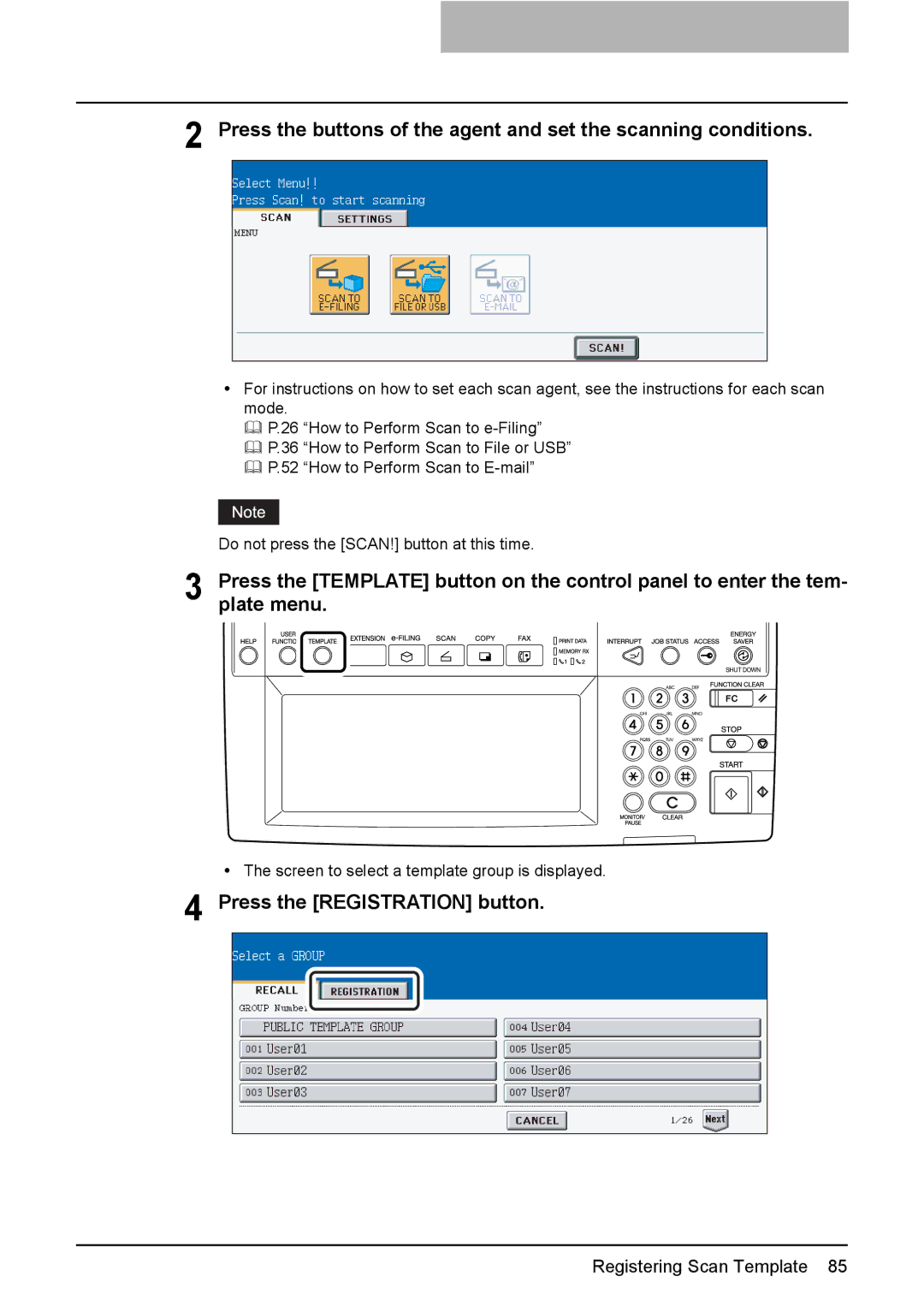 Toshiba 3500C, 2500C, 3510C manual Press the Registration button 