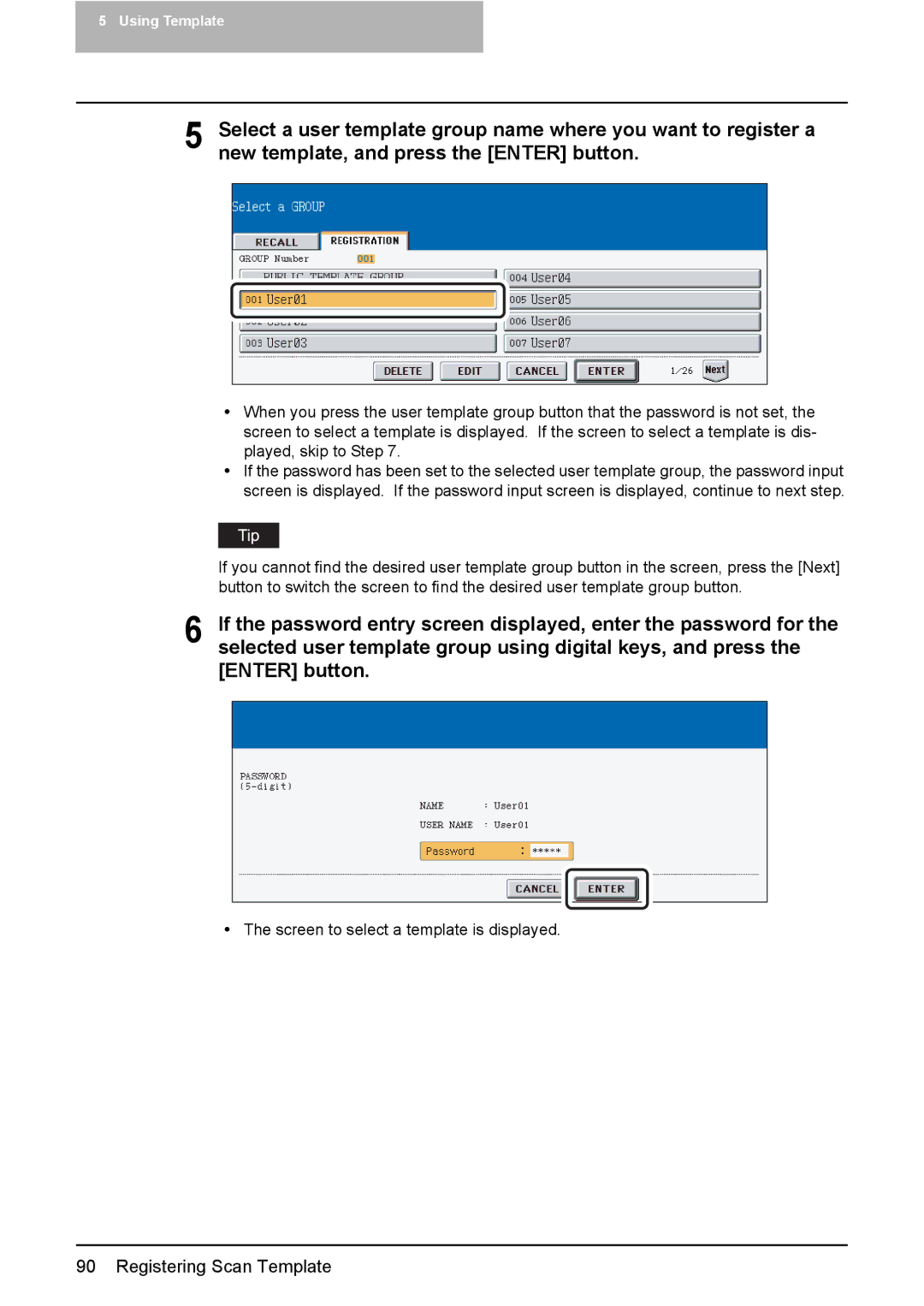 Toshiba 3510C, 3500C, 2500C manual Screen to select a template is displayed 