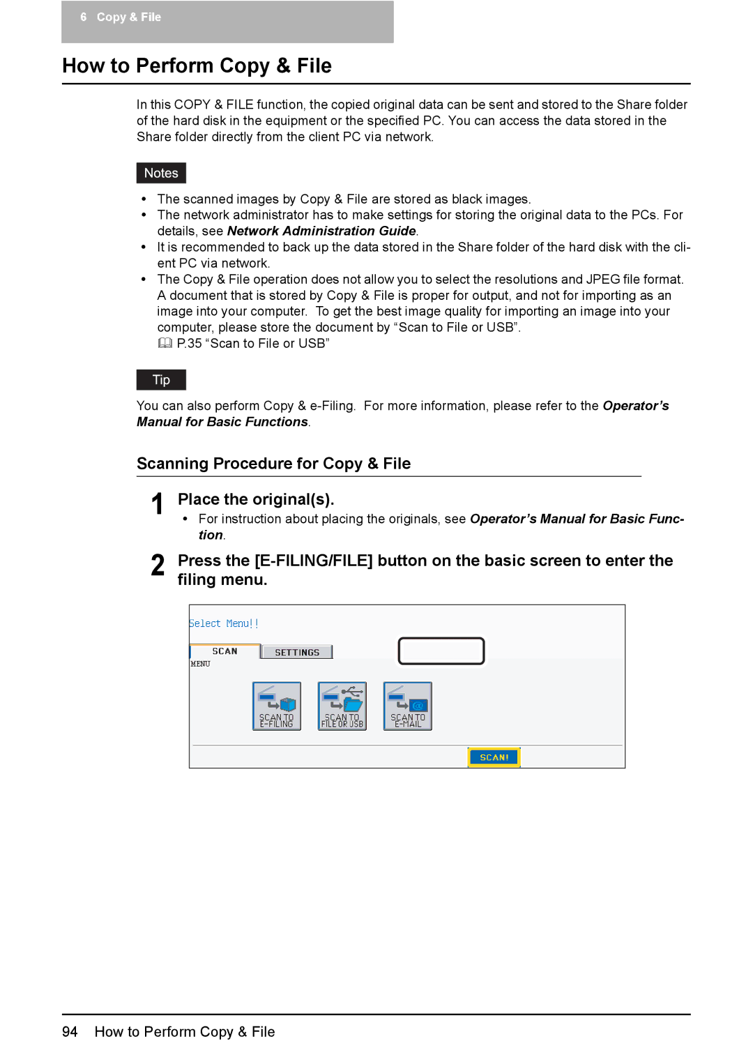 Toshiba 3500C, 2500C, 3510C manual How to Perform Copy & File, Scanning Procedure for Copy & File Place the originals 