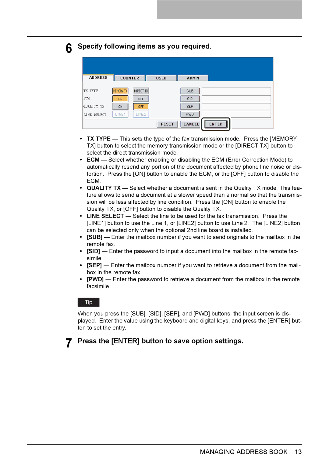 Toshiba 3500C, 2500C, 3510C manual Specify following items as you required, Press the Enter button to save option settings 