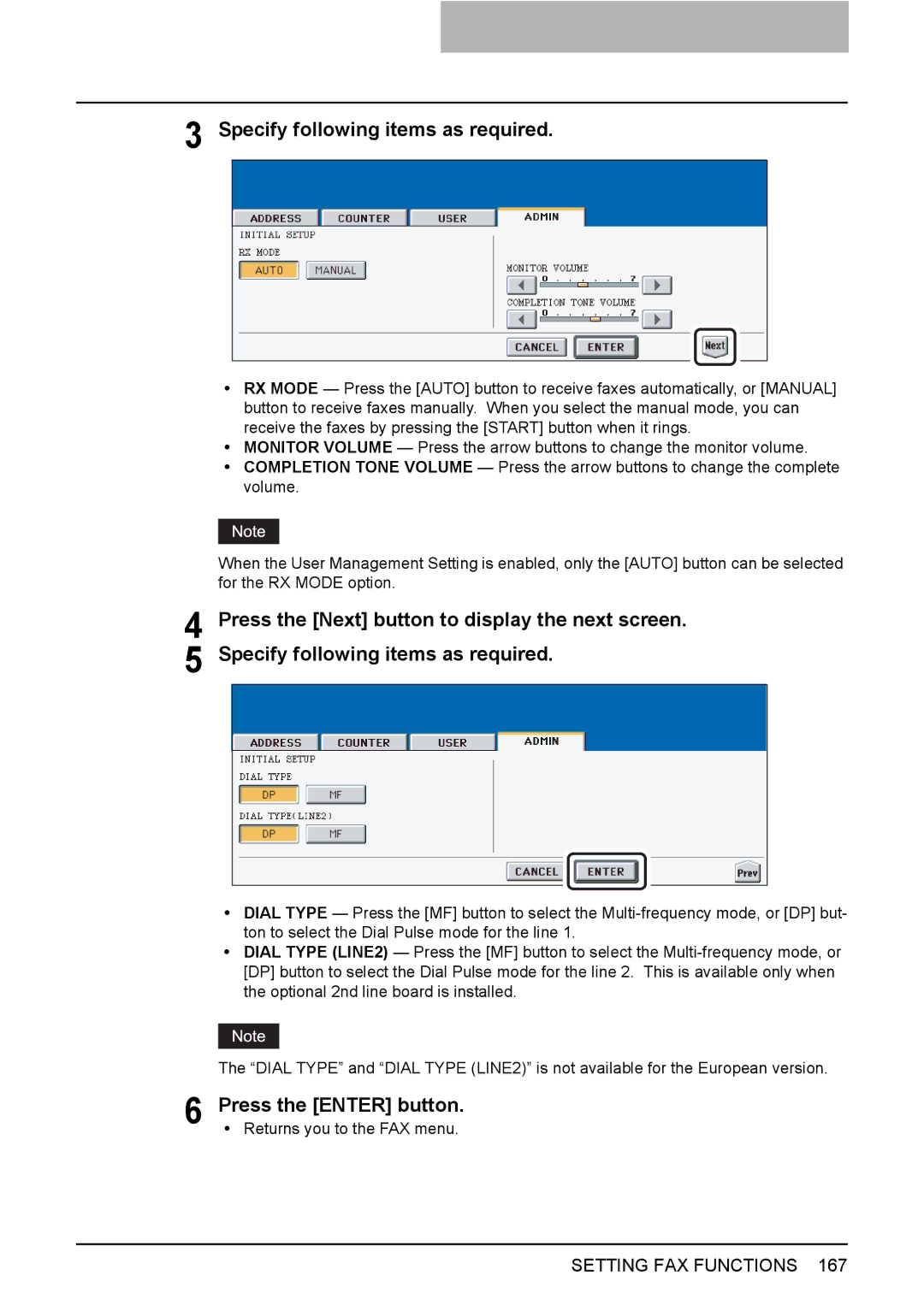 Toshiba 2500C, 3500C, 3510C manual Press the Enter button. y Returns you to the FAX menu 