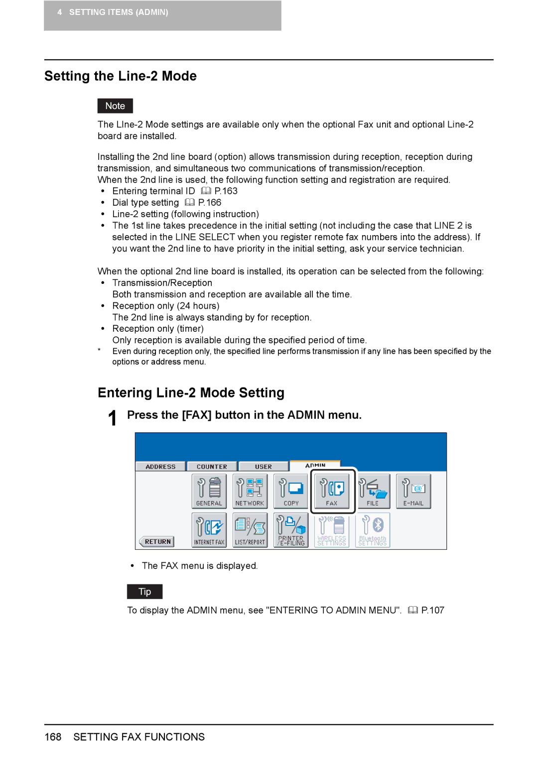 Toshiba 3510C, 3500C, 2500C manual Setting the Line-2 Mode, Entering Line-2 Mode Setting 