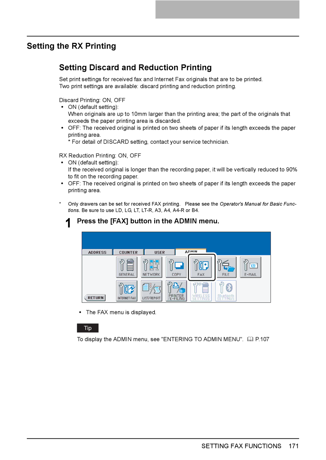 Toshiba 3510C, 3500C, 2500C manual Press the FAX button in the Admin menu 