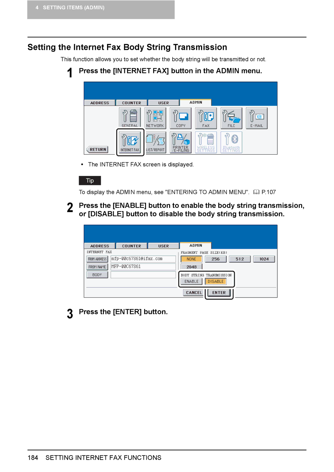 Toshiba 3500C, 2500C, 3510C manual Setting the Internet Fax Body String Transmission 