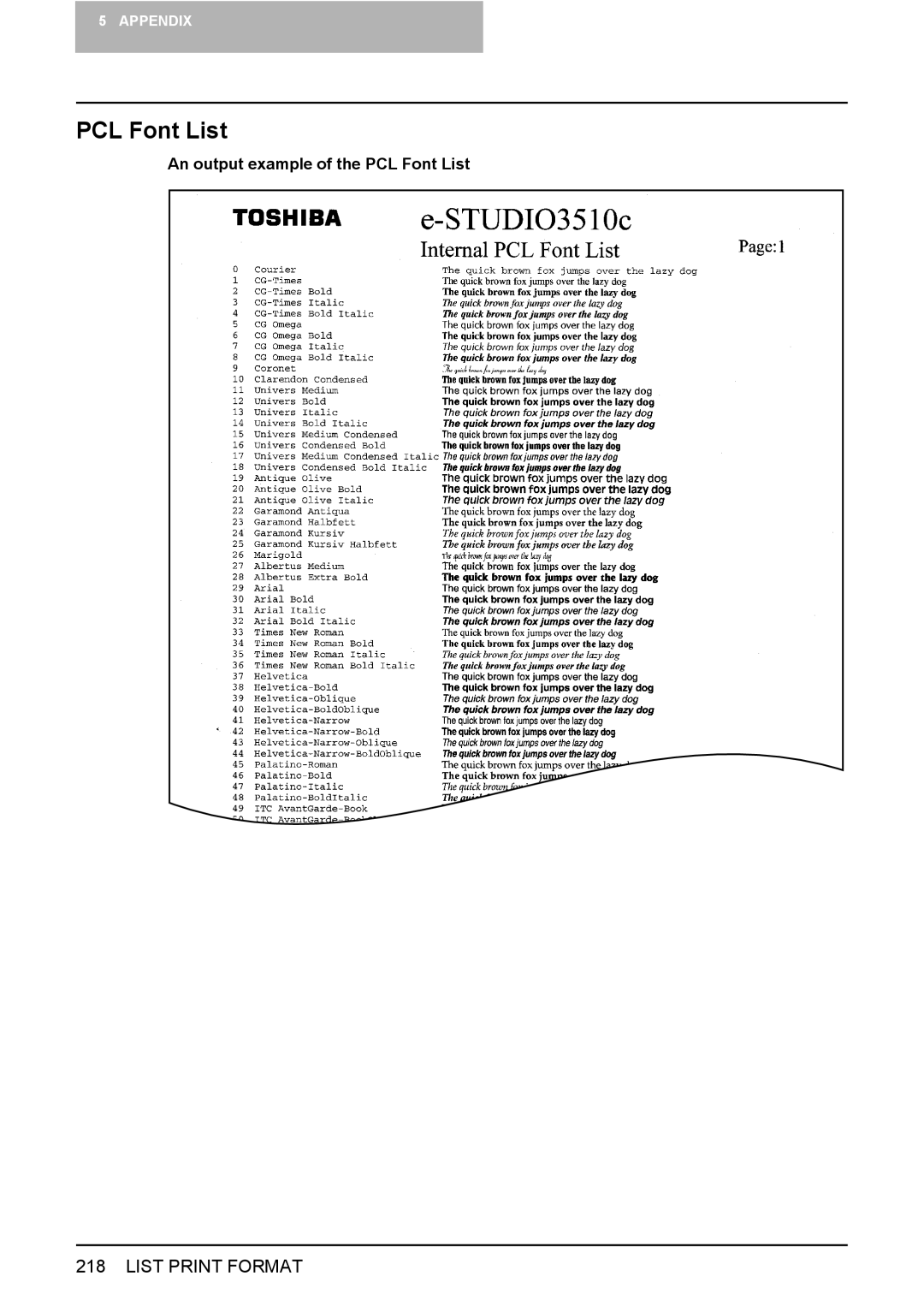 Toshiba 2500C, 3500C, 3510C manual PCL Font List 