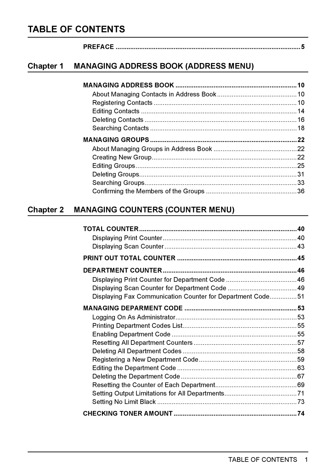 Toshiba 3500C, 2500C, 3510C manual Table of Contents 