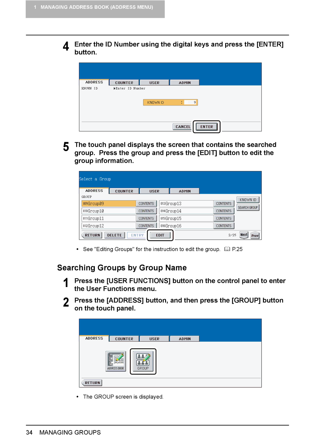 Toshiba 3500C, 2500C, 3510C manual Searching Groups by Group Name 