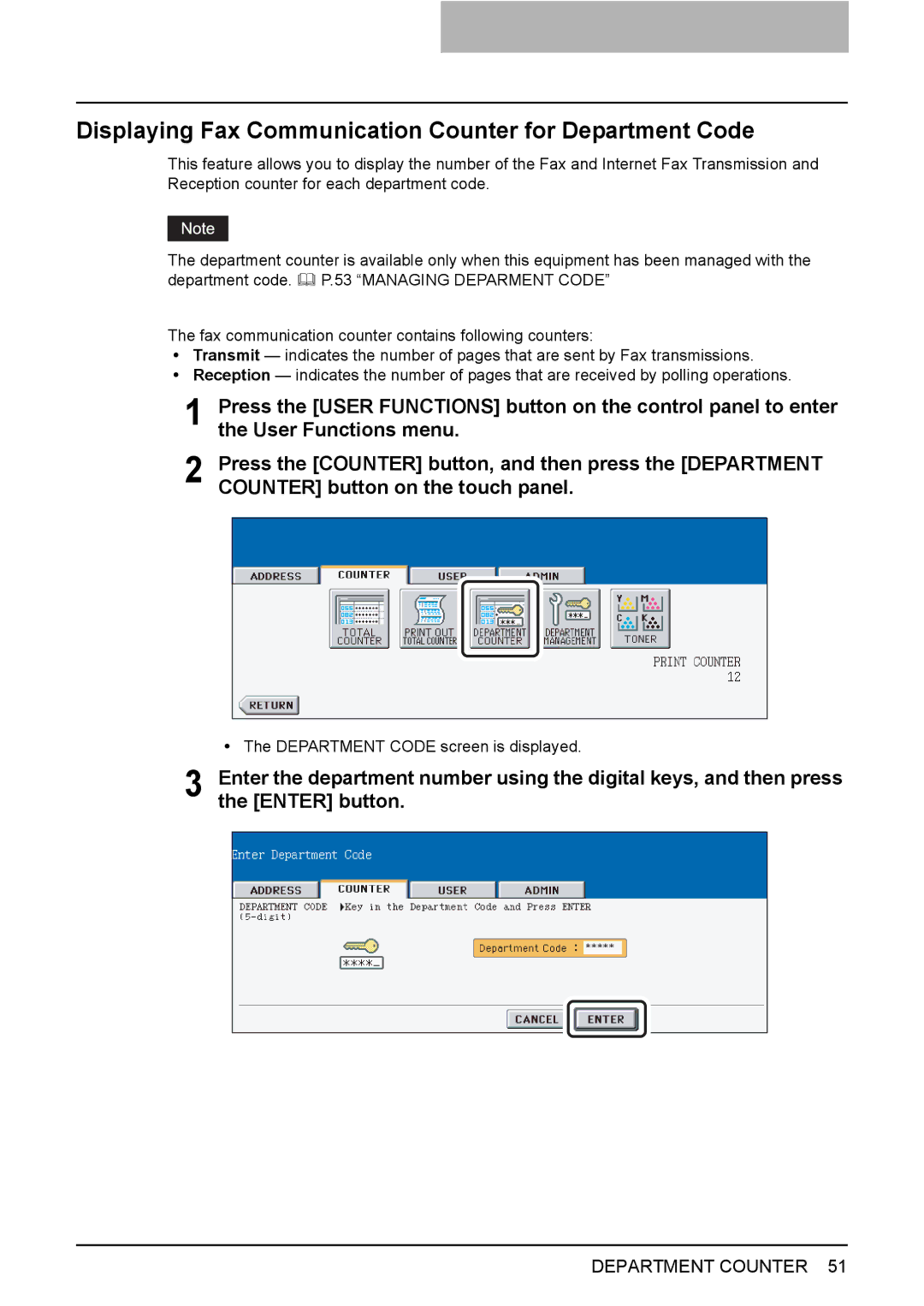 Toshiba 3510C, 3500C, 2500C manual Displaying Fax Communication Counter for Department Code 