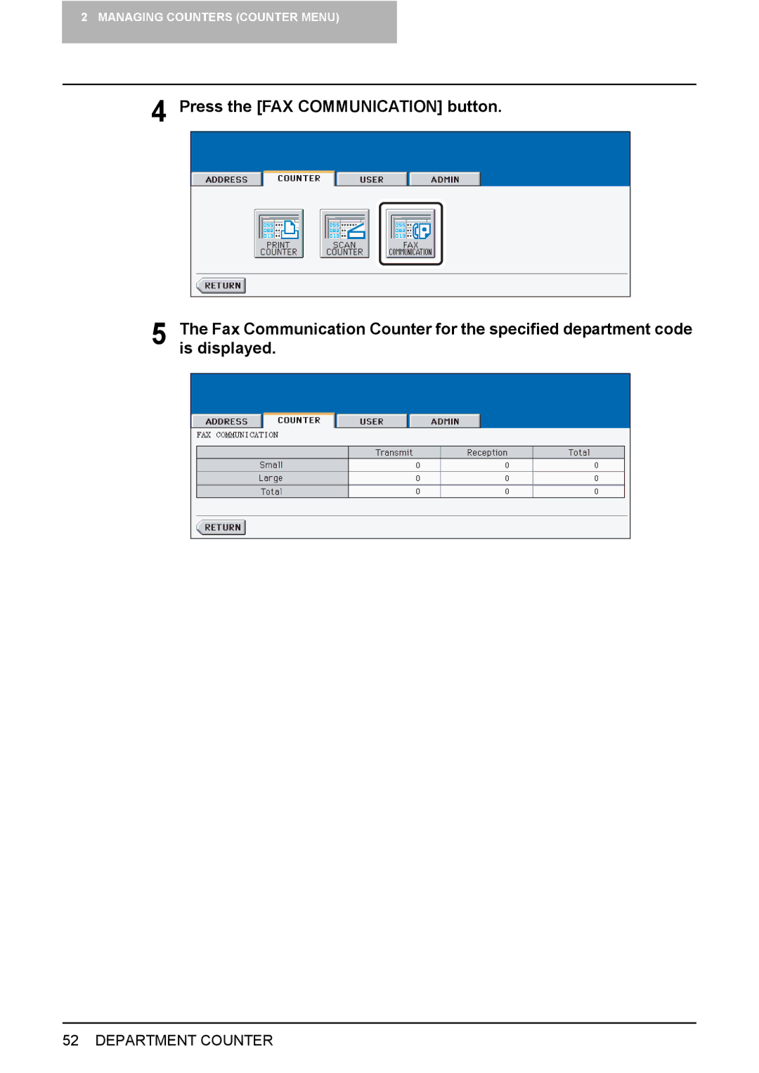 Toshiba 3500C, 2500C, 3510C manual Press the FAX Communication button, Is displayed 