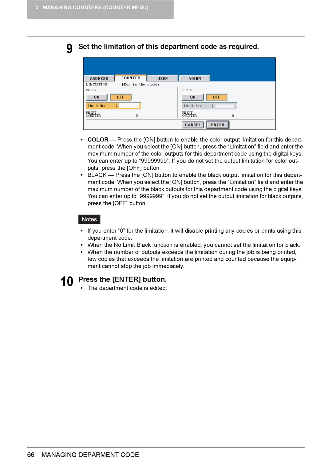 Toshiba 3510C, 3500C, 2500C manual Press the Enter button. y The department code is edited 