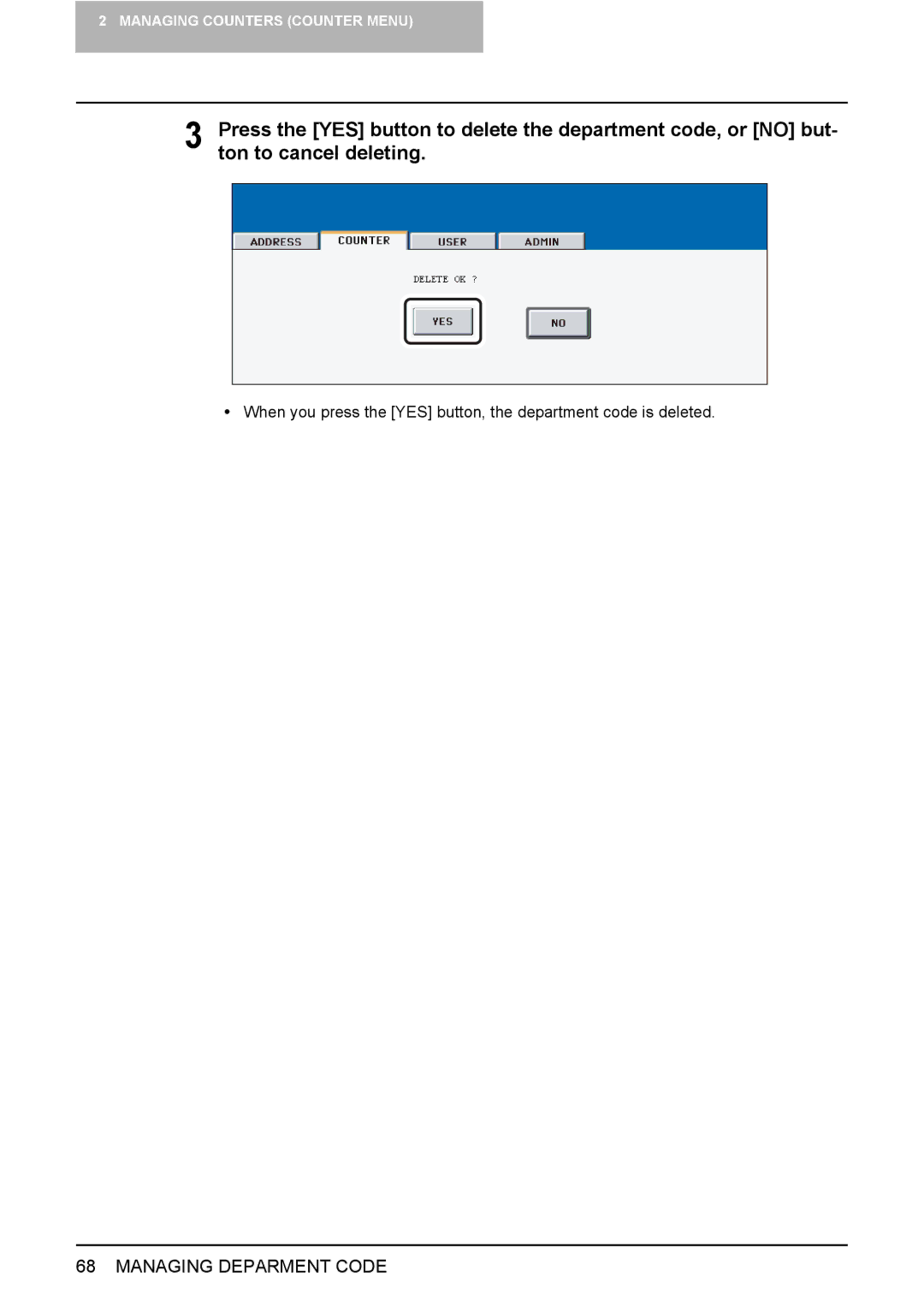 Toshiba 2500C, 3500C, 3510C manual Managing Deparment Code 