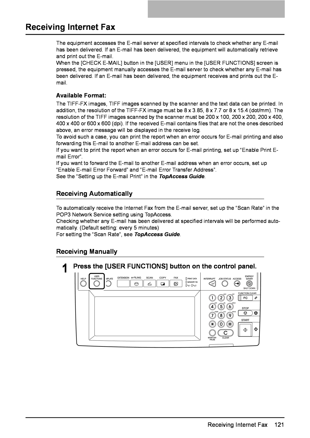 Toshiba 3500C, 2500C, 3510C manual Receiving Internet Fax, Receiving Automatically, Receiving Manually 