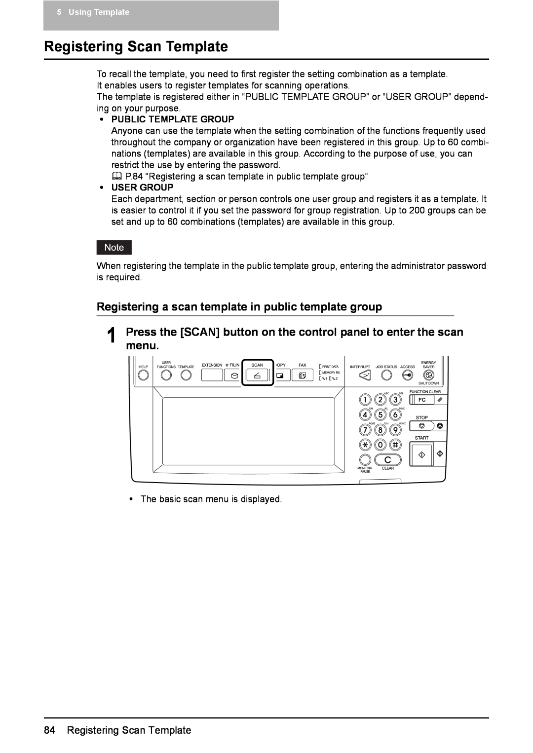 Toshiba 3510C Registering Scan Template, Registering a scan template in public template group, y PUBLIC TEMPLATE GROUP 