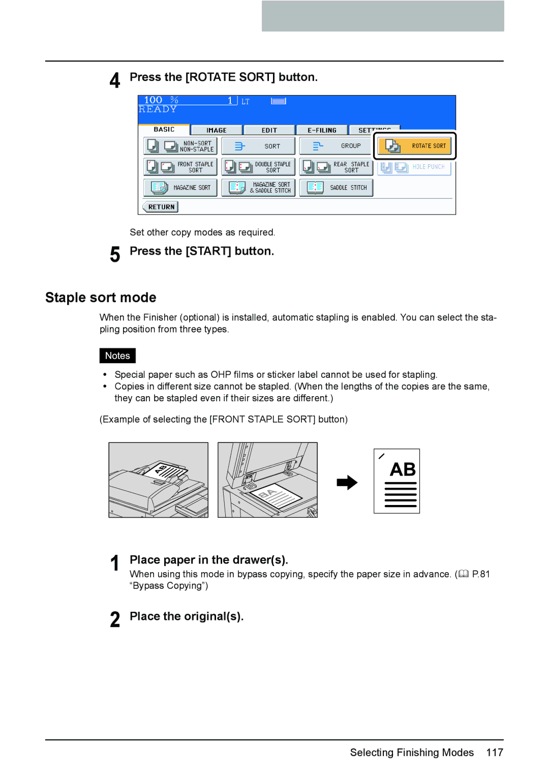 Toshiba 3510C manual Staple sort mode, Press the Rotate Sort button 