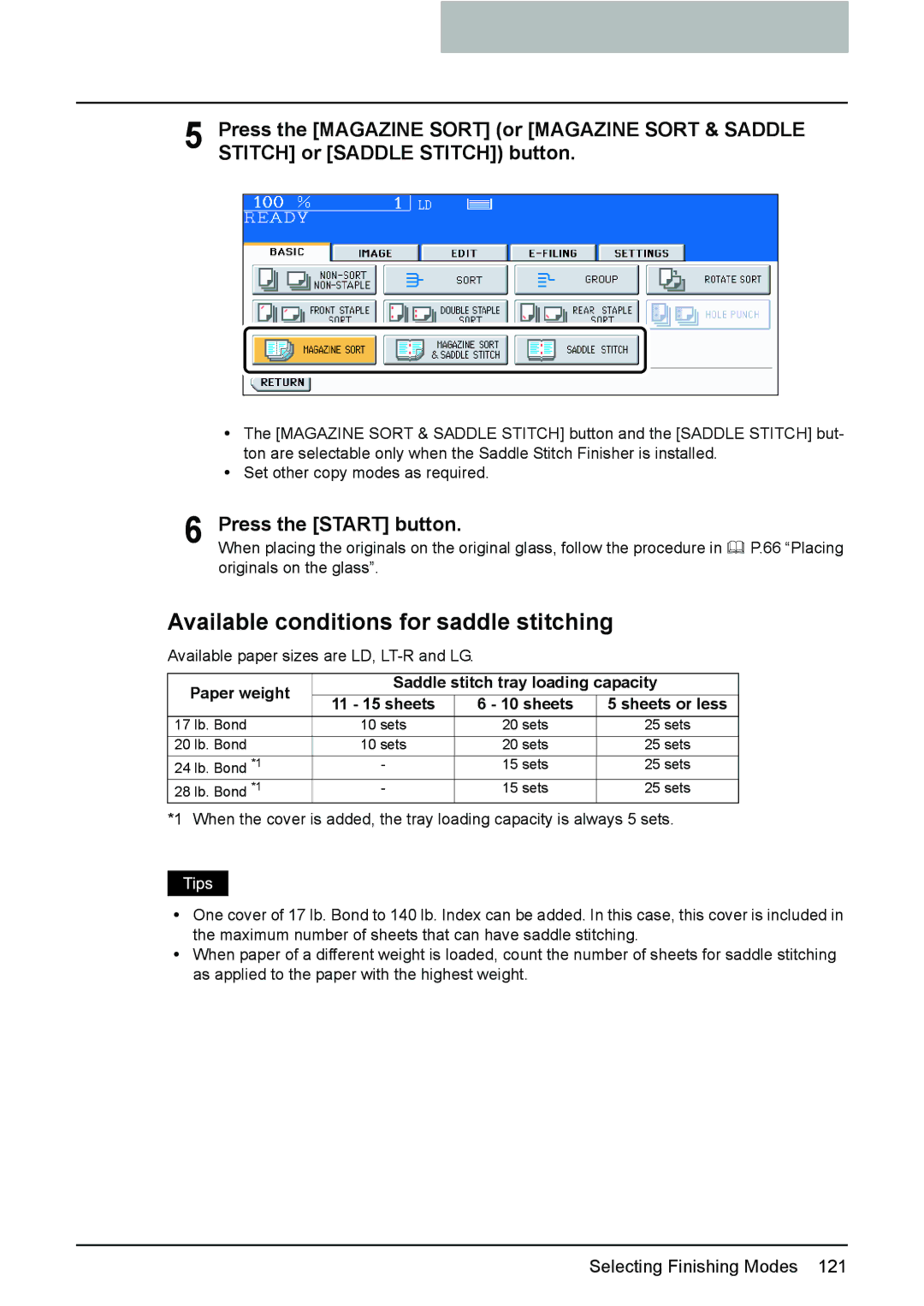 Toshiba 3510C manual Available conditions for saddle stitching, Paper weight Saddle stitch tray loading capacity 