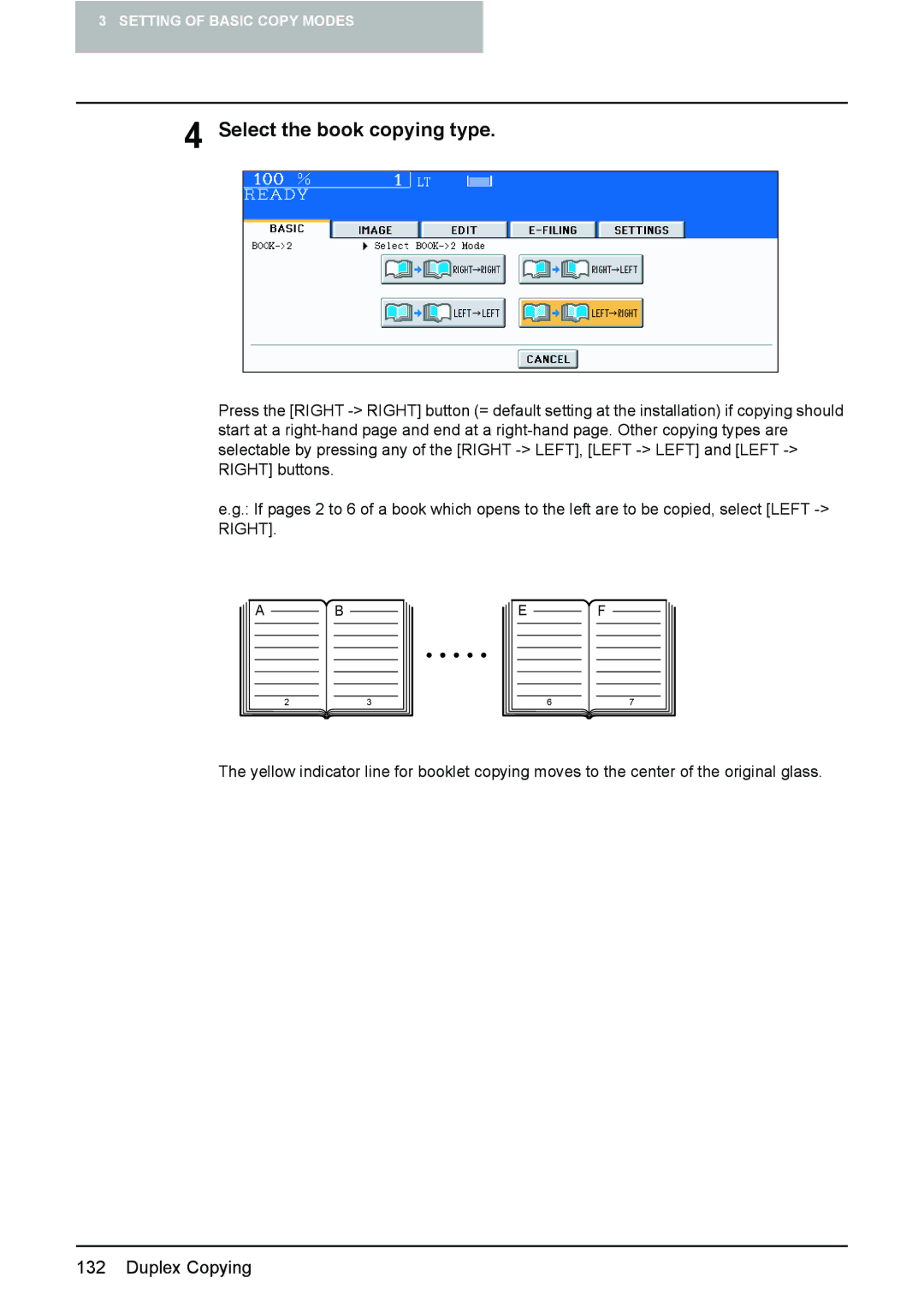 Toshiba 3510C manual Select the book copying type 