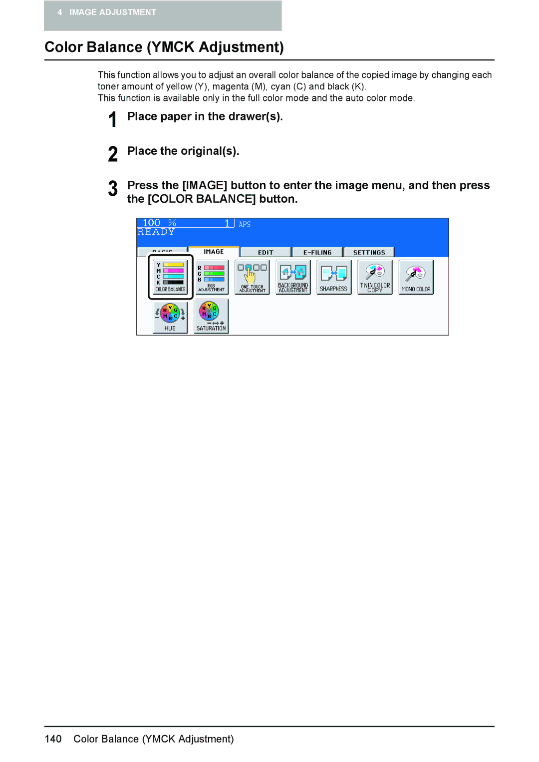 Toshiba 3510C manual Color Balance Ymck Adjustment 