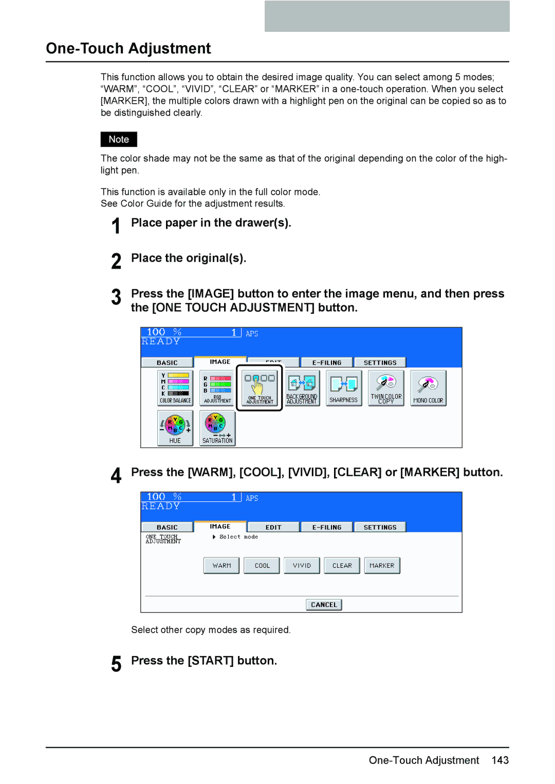 Toshiba 3510C manual One-Touch Adjustment 