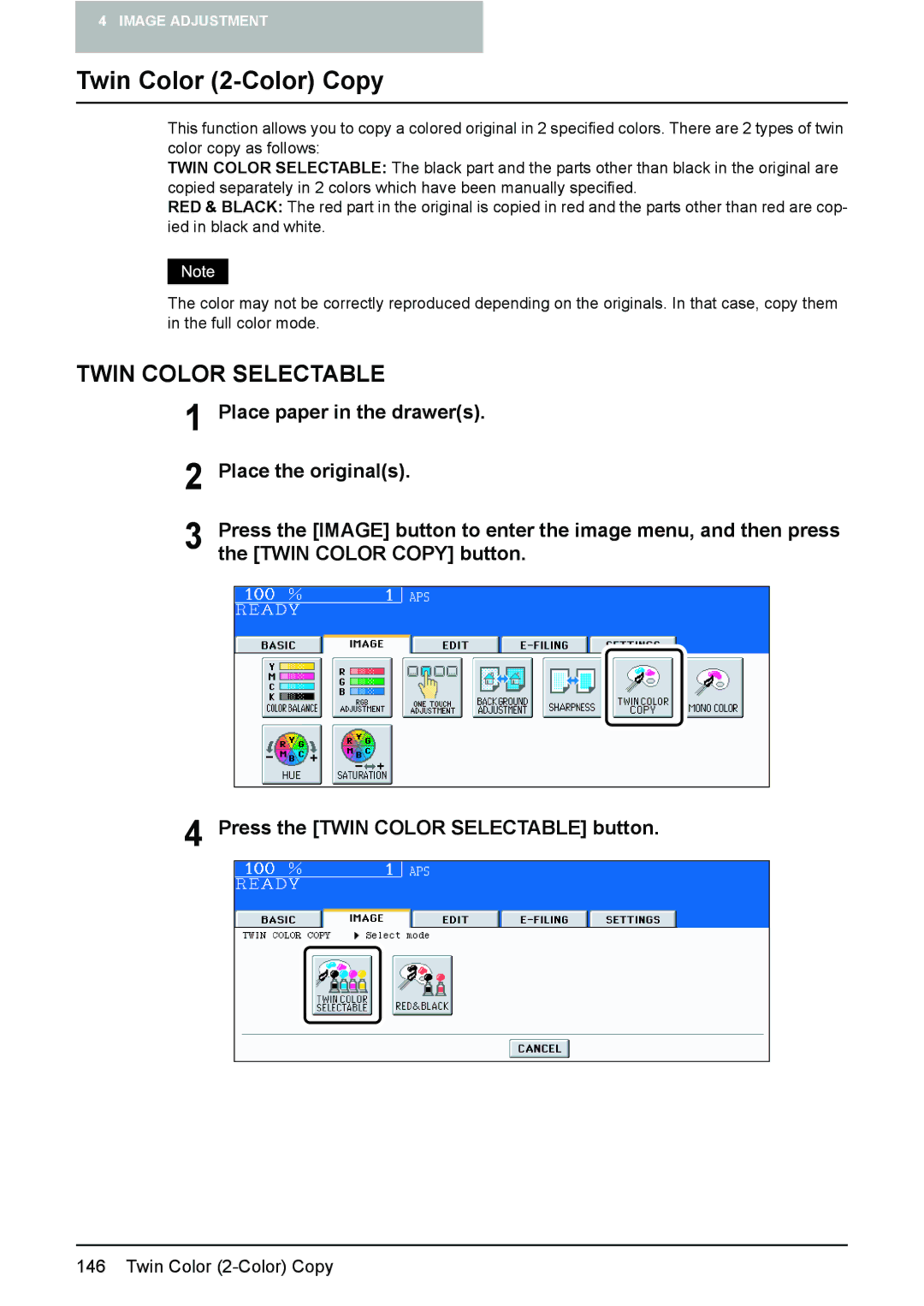 Toshiba 3510C manual Twin Color 2-Color Copy, Twin Color Selectable 