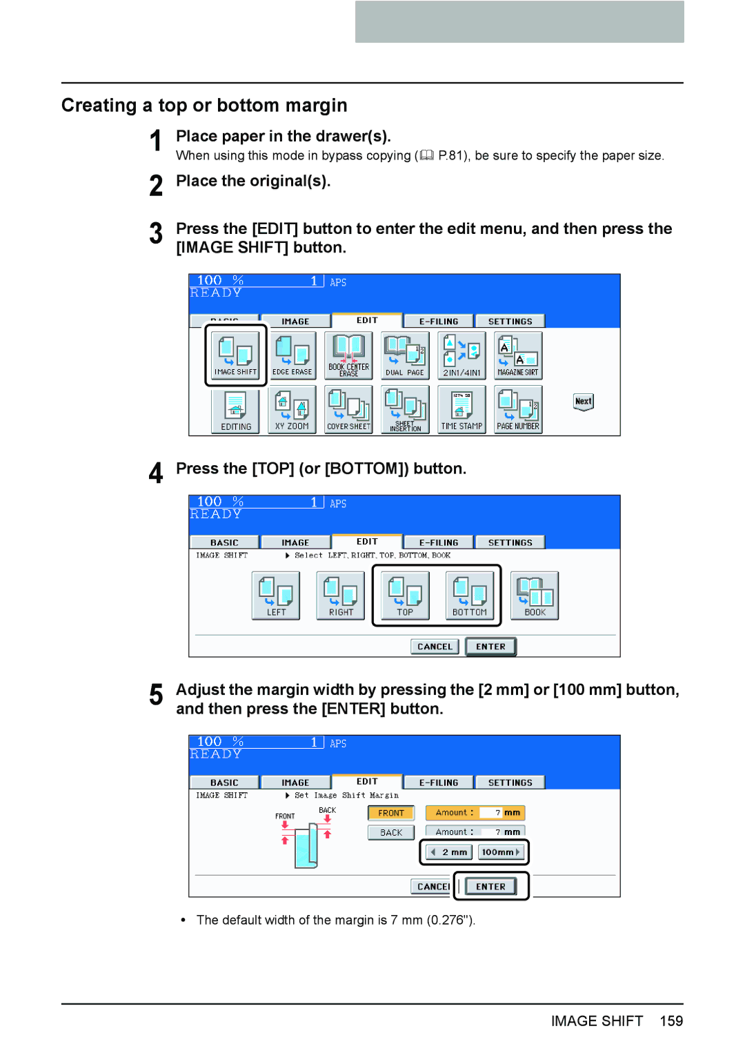 Toshiba 3510C manual Creating a top or bottom margin, Press the TOP or Bottom button 