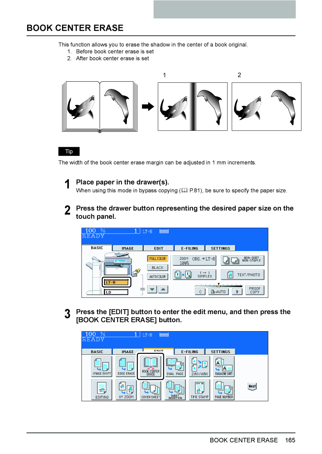 Toshiba 3510C manual Book Center Erase, Touch panel 