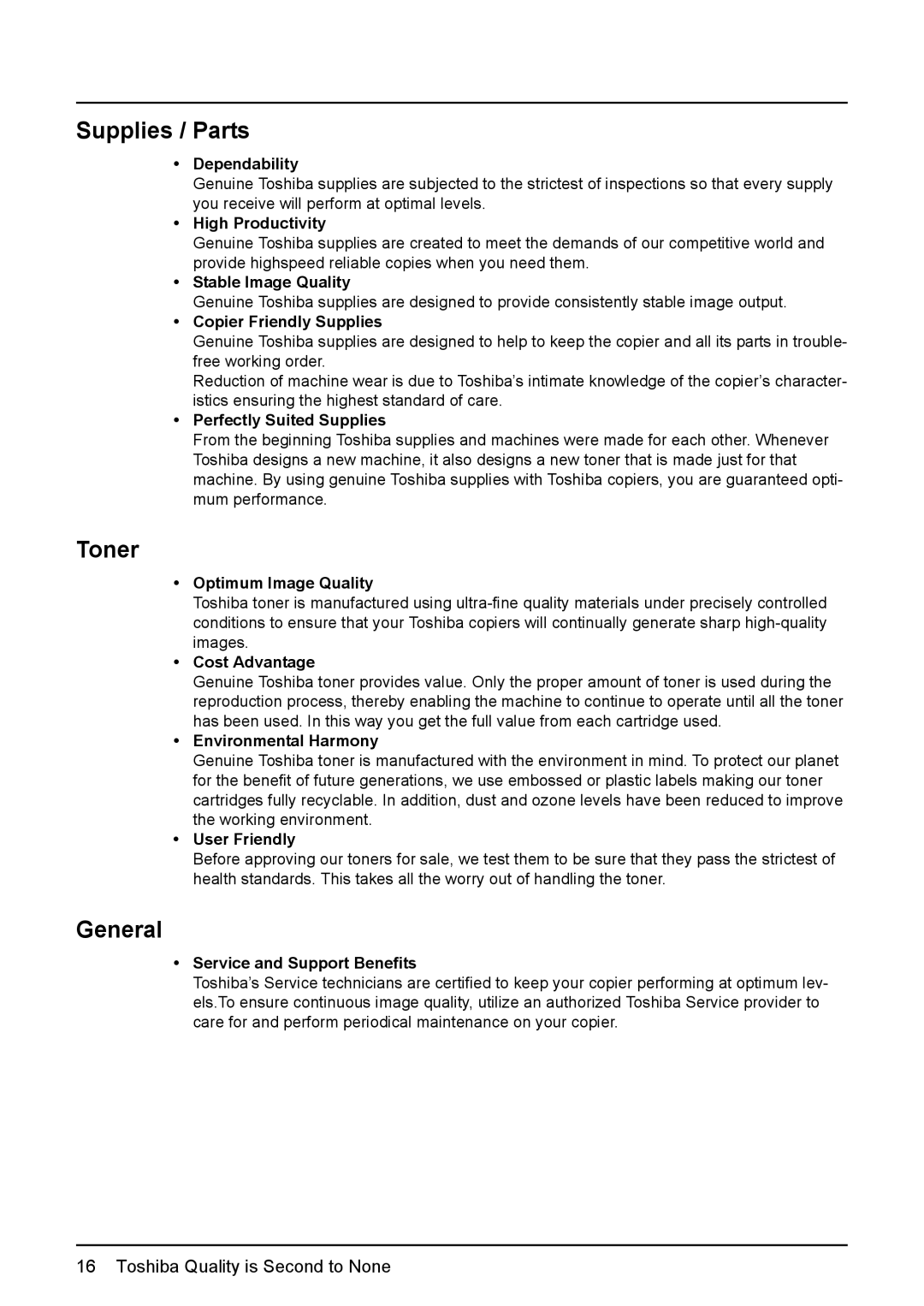 Toshiba 3510C manual Supplies / Parts, Toner, General 