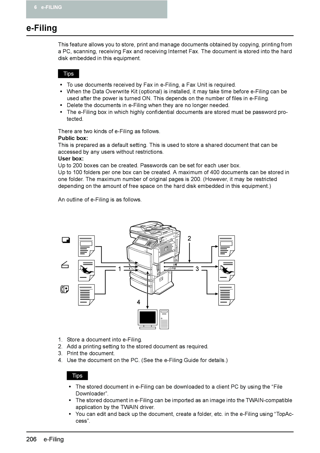 Toshiba 3510C manual Filing, Public box, User box 