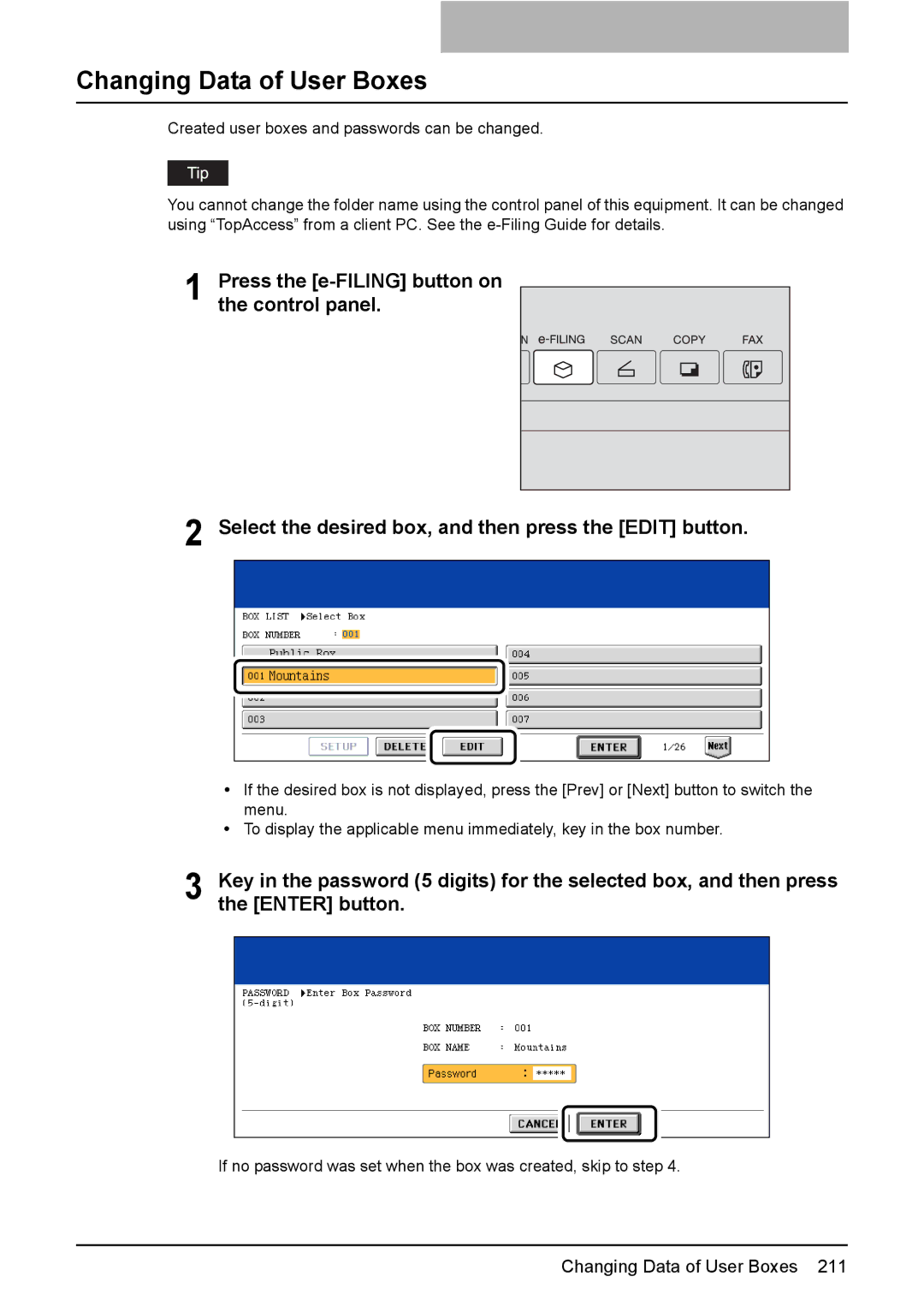 Toshiba 3510C manual Changing Data of User Boxes 