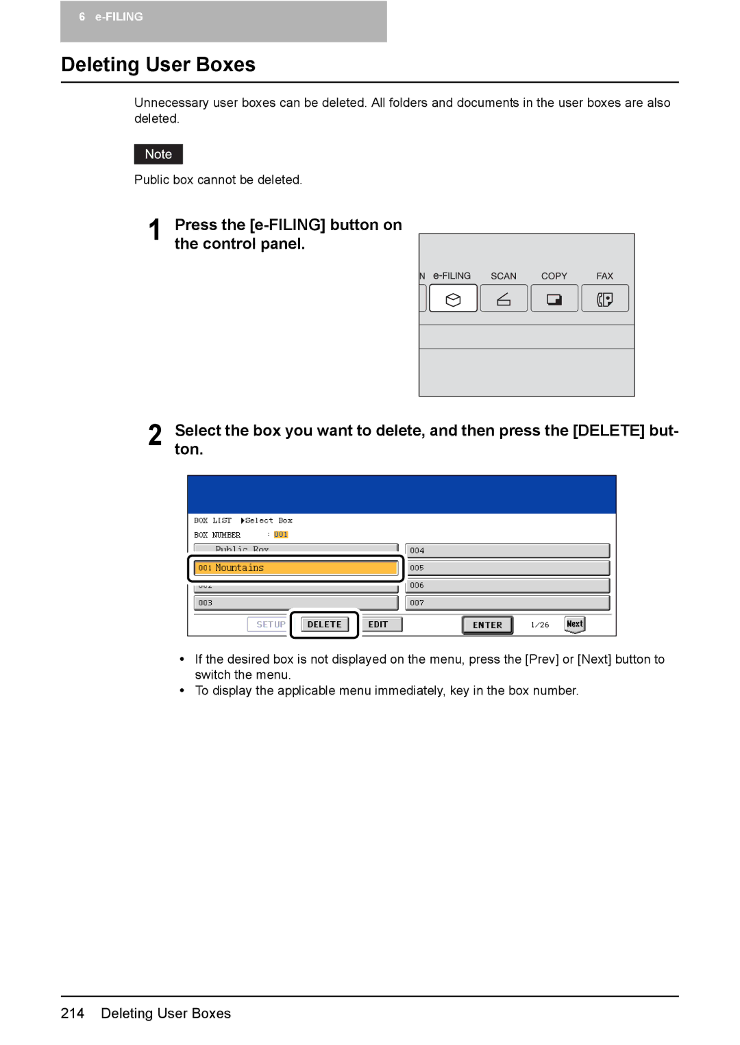 Toshiba 3510C manual Deleting User Boxes 