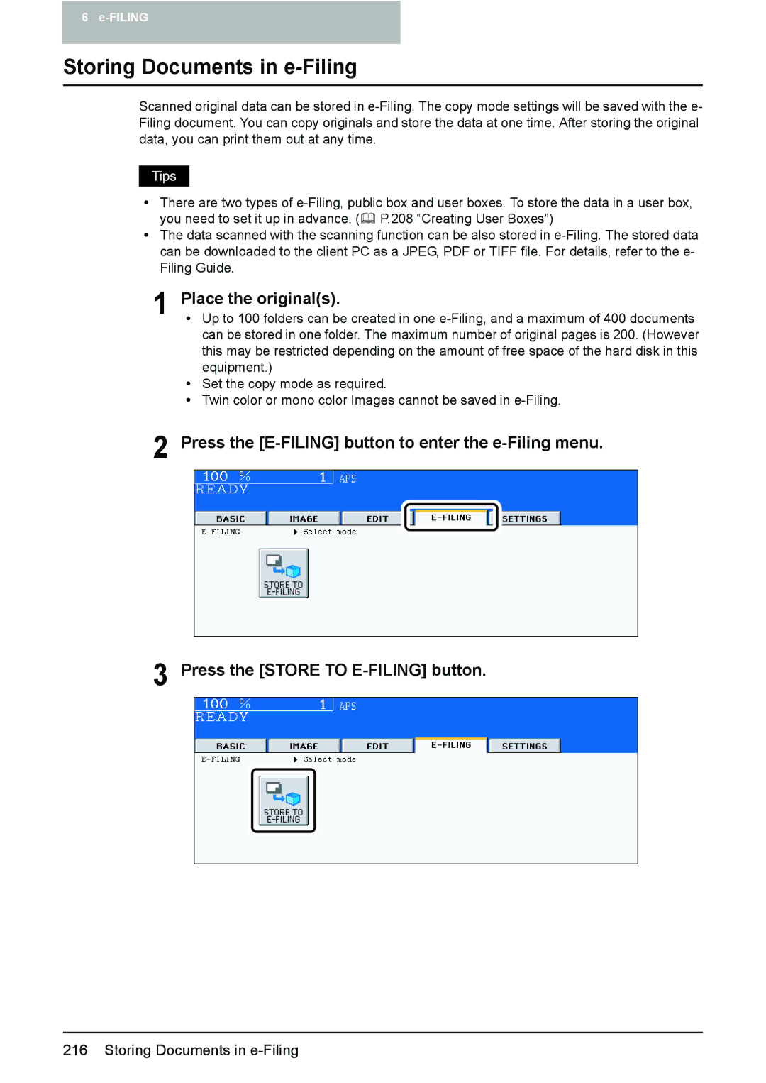 Toshiba 3510C manual Storing Documents in e-Filing, Place the originals 