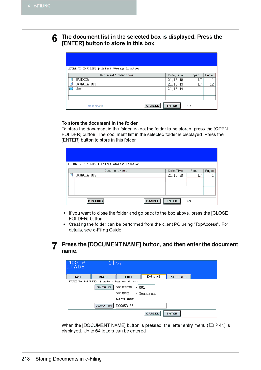 Toshiba 3510C manual To store the document in the folder 