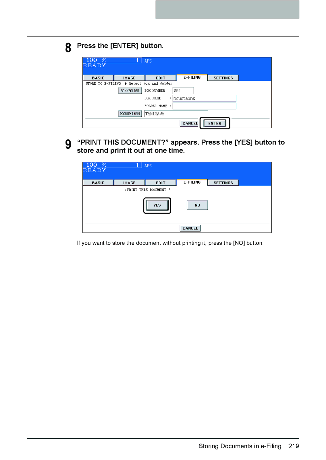 Toshiba 3510C manual Storing Documents in e-Filing 