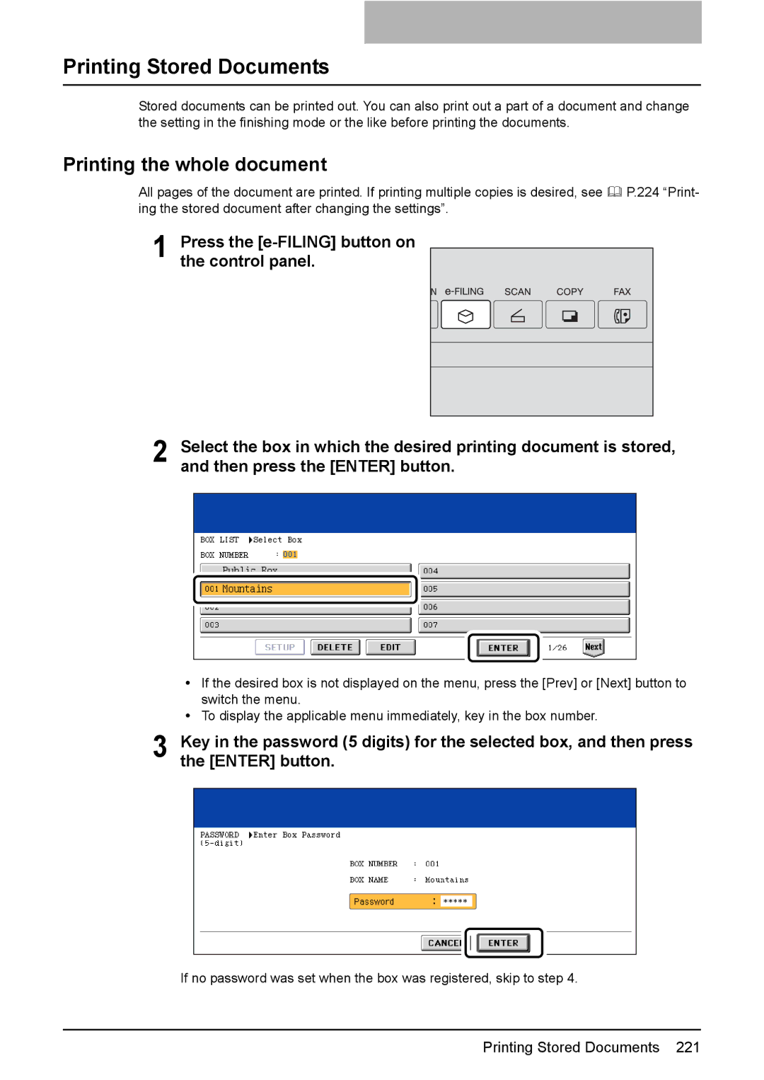 Toshiba 3510C manual Printing Stored Documents, Printing the whole document 