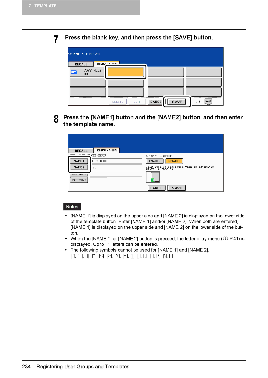 Toshiba 3510C manual Registering User Groups and Templates 