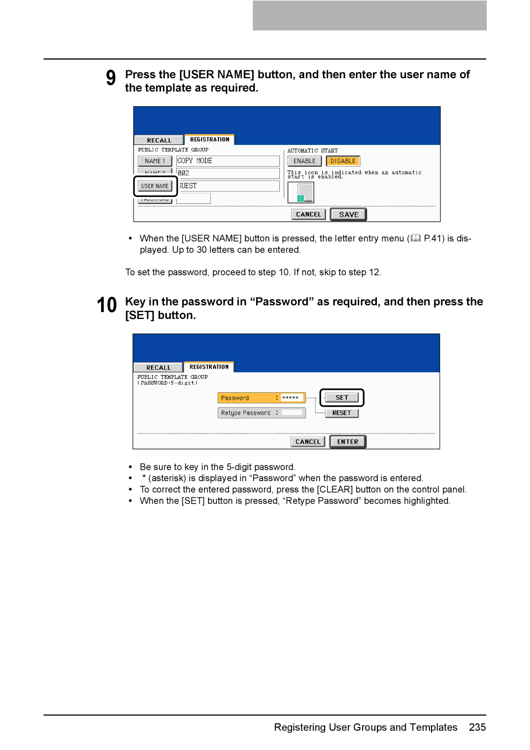 Toshiba 3510C manual Registering User Groups and Templates 