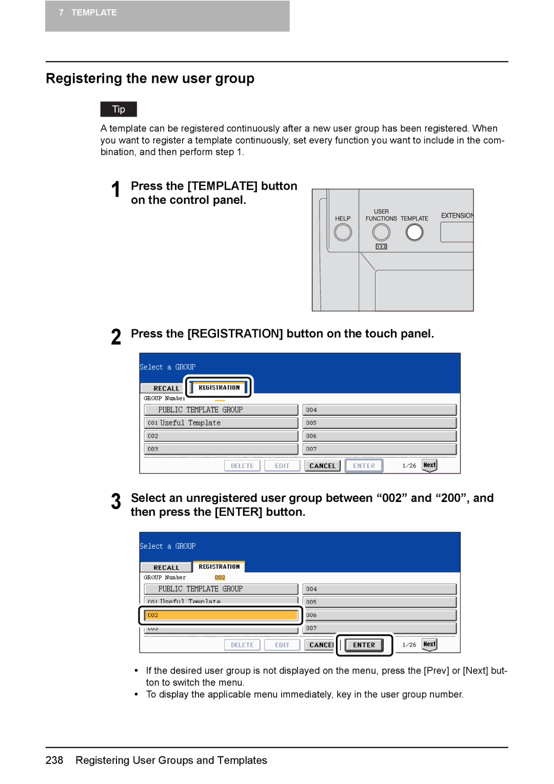 Toshiba 3510C manual Registering the new user group 