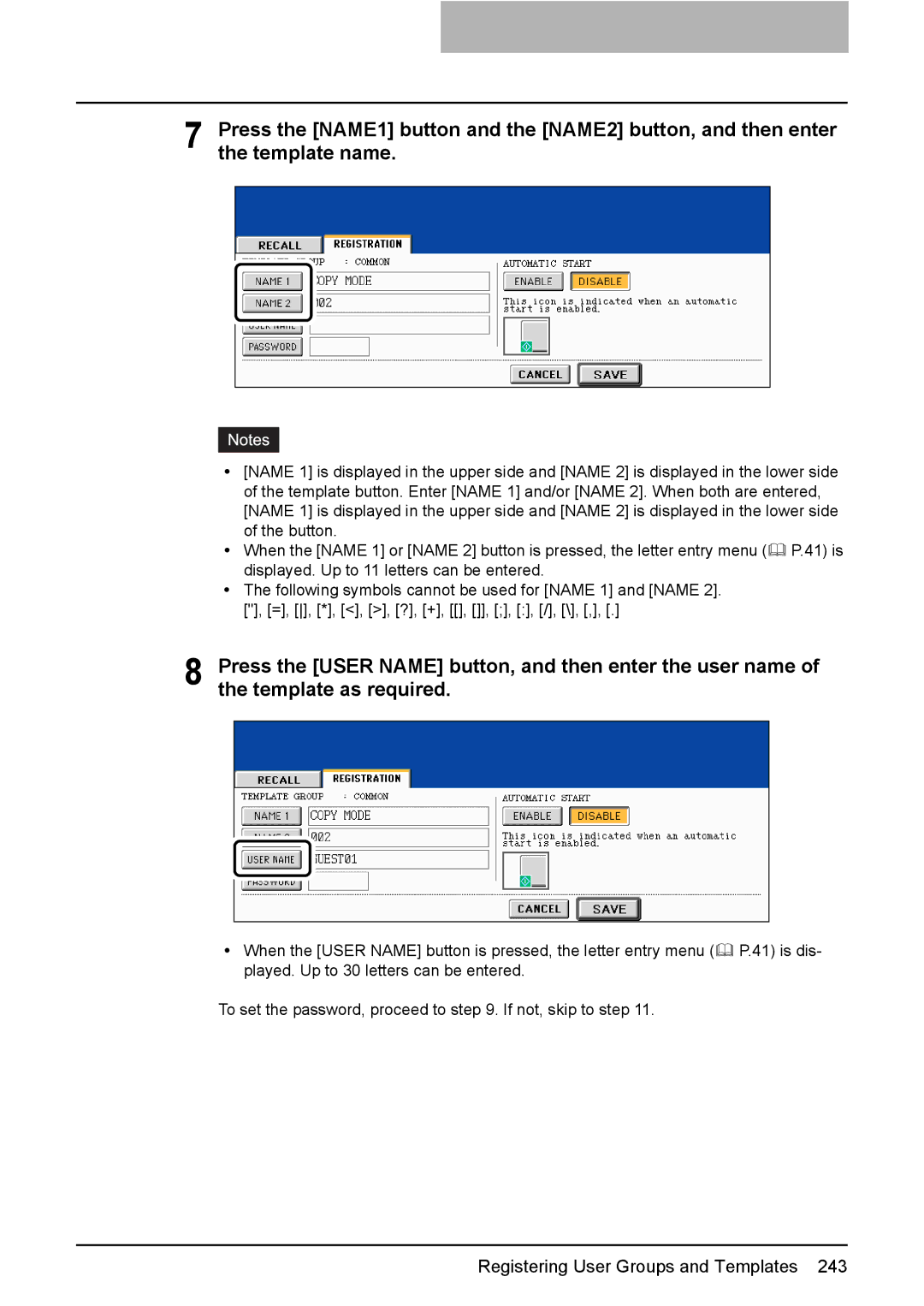 Toshiba 3510C manual Registering User Groups and Templates 