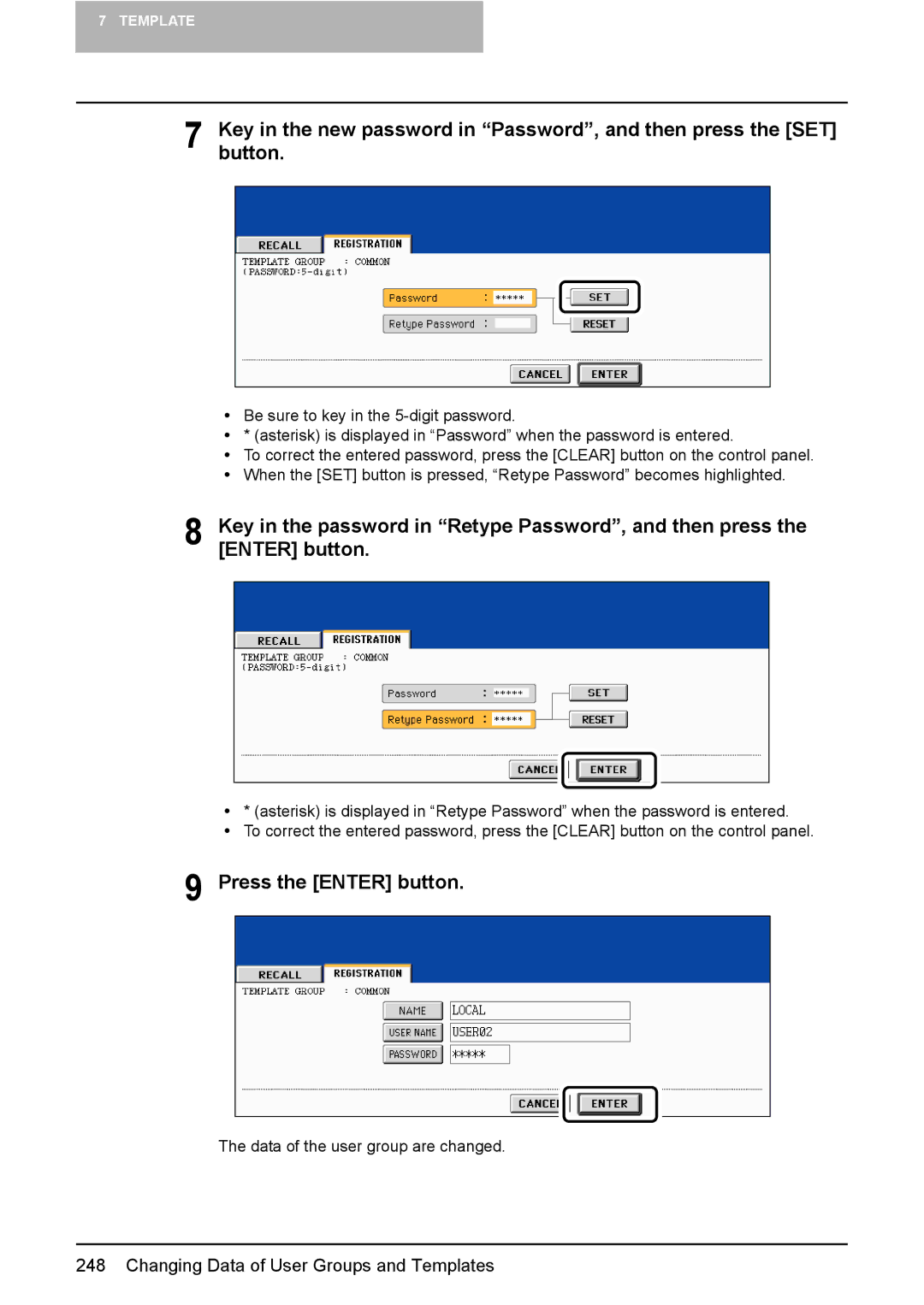 Toshiba 3510C manual Data of the user group are changed 