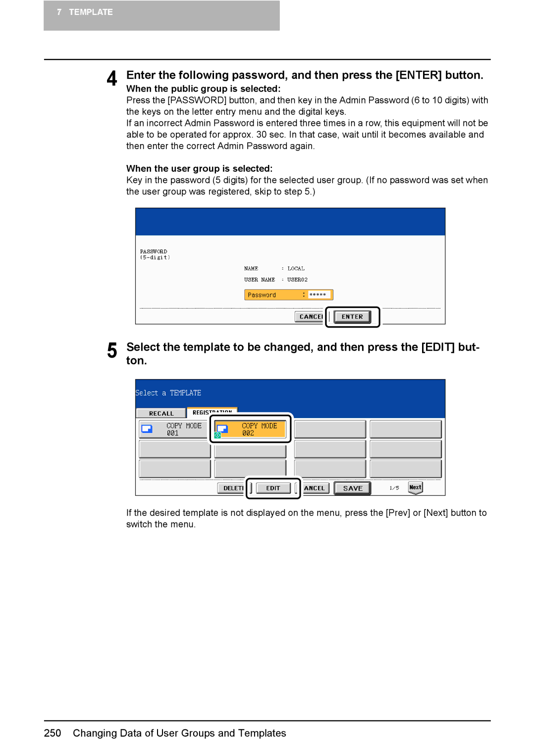 Toshiba 3510C manual When the user group is selected 