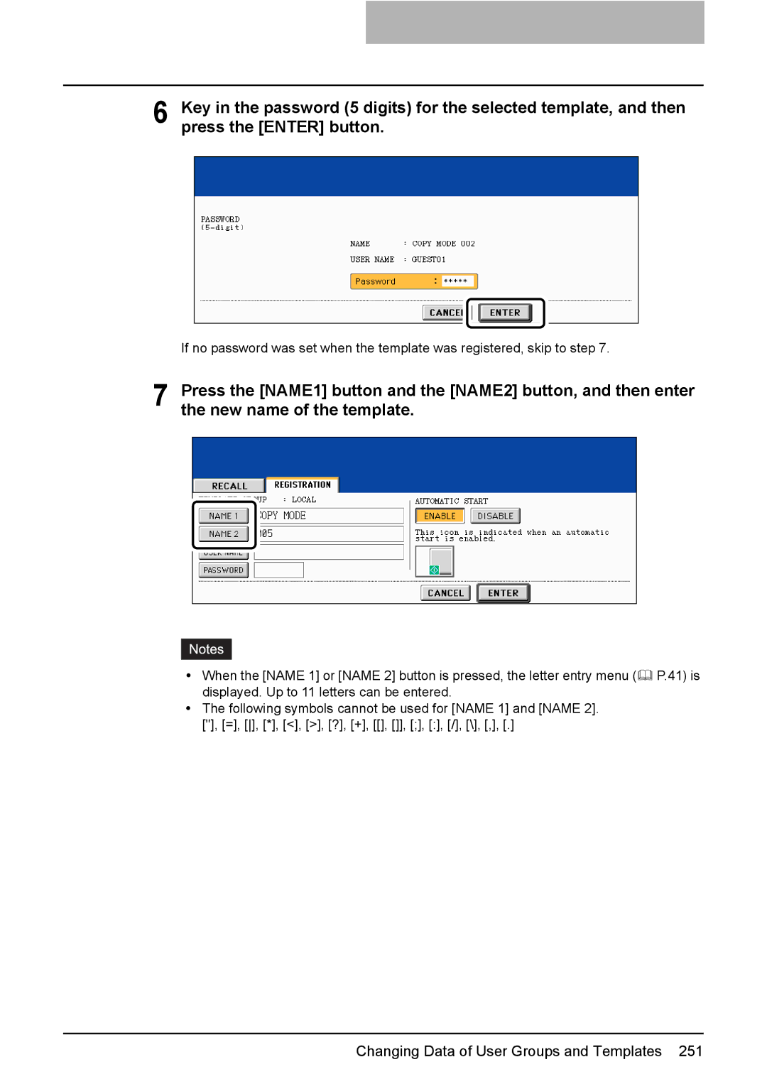 Toshiba 3510C manual Changing Data of User Groups and Templates 